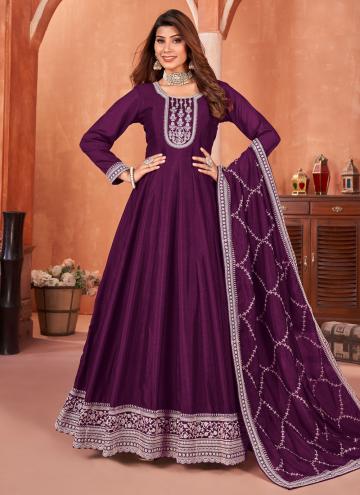 Amazing Embroidered Art Silk Purple Trendy Salwar Kameez