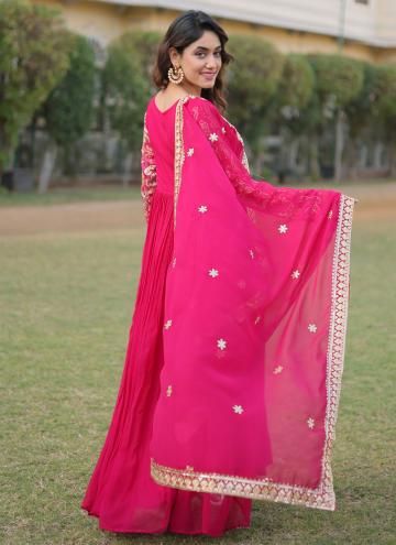 Amazing Floral Print Faux Georgette Pink Designer Gown
