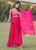 Amazing Floral Print Faux Georgette Pink Designer Gown - 3