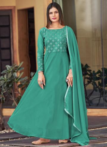 Amazing Green Georgette Foil Print Gown for Ceremonial
