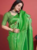 Amazing Green Silk Digital Print Trendy Saree - 1
