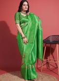 Amazing Green Silk Digital Print Trendy Saree - 3