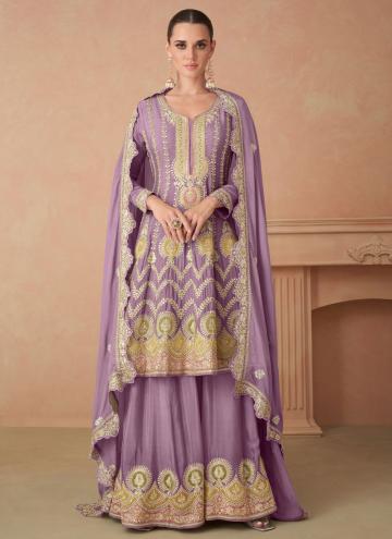 Amazing Lavender Chinon Embroidered Trendy Salwar 