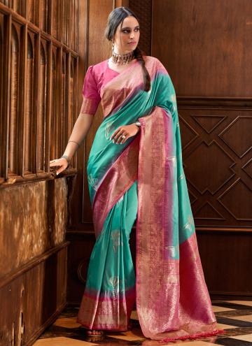 Amazing Pink and Turquoise Silk Border Trendy Sare