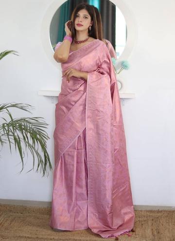 Amazing Pink Banarasi Woven Trendy Saree