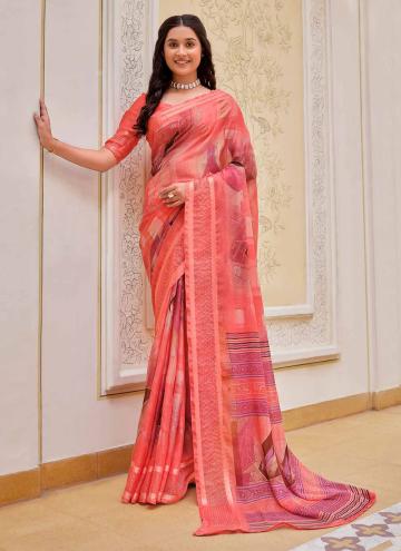 Amazing Pink Chiffon Printed Designer Saree for Ce
