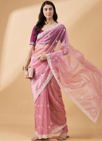 Amazing Pink Organza Embroidered Contemporary Saree for Festival