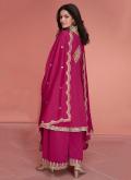 Amazing Pink Silk Embroidered Palazzo Suit for Engagement - 1