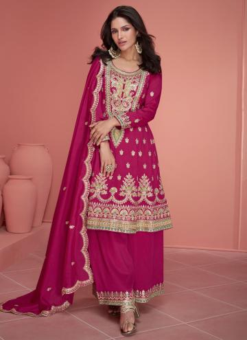 Amazing Pink Silk Embroidered Palazzo Suit for Eng