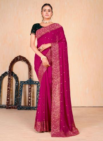 Amazing Pink Vichitra Silk Embroidered Designer Saree