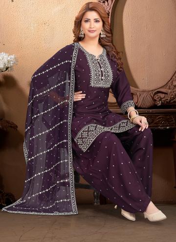 Amazing Purple Silk Embroidered Designer Salwar Kameez