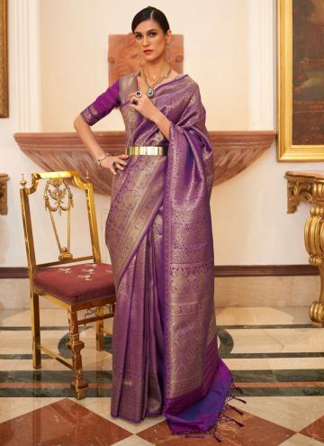 Amazing Purple Silk Woven Classic Designer Saree
