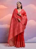 Amazing Red Handloom Silk Woven Designer Saree - 3