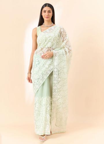 Amazing Sea Green Organza Embroidered Classic Designer Saree for Ceremonial