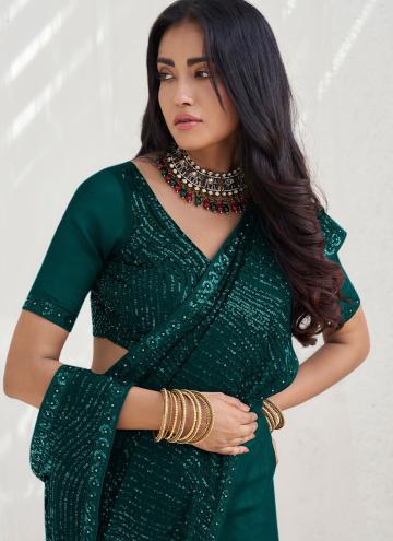 Amazing Sequins Work Georgette Teal Traditional Saree