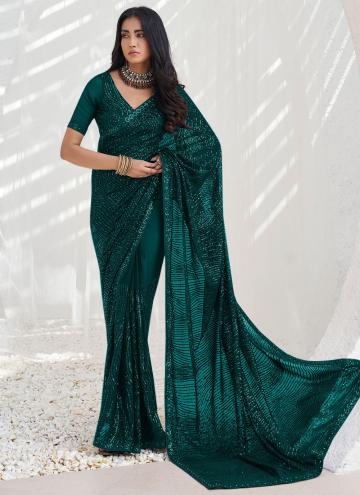 Amazing Sequins Work Georgette Teal Traditional Saree