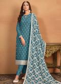 Amazing Teal Faux Georgette Embroidered Salwar Suit - 1