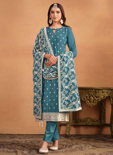 Amazing Teal Faux Georgette Embroidered Salwar Sui