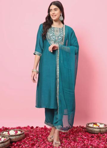 Amazing Teal Silk Blend Embroidered Trendy Salwar Suit