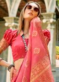 Amazing Woven Tussar Silk Pink Trendy Saree - 1