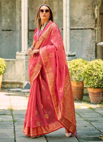 Amazing Woven Tussar Silk Pink Trendy Saree