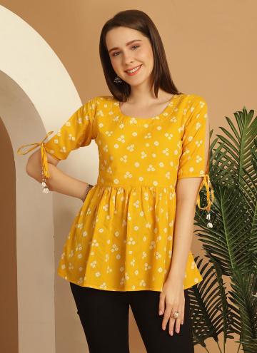 Amazing Yellow Cotton  Printed Casual Kurti for Ca