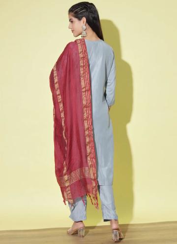 Aqua Blue color Cotton Silk Trendy Salwar Kameez with Embroidered
