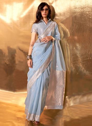 Aqua Blue color Cotton  Trendy Saree with Woven