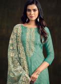 Aqua Blue color Organza Salwar Suit with Embroidered - 1