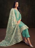 Aqua Blue color Organza Salwar Suit with Embroidered - 2