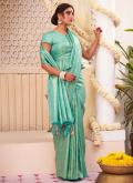 Aqua Blue Kanjivaram Silk Woven Trendy Saree for Ceremonial - 1