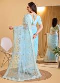 Aqua Blue Silk Embroidered Designer Saree for Ceremonial - 2