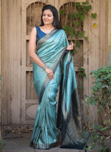 Aqua Blue Silk Jacquard Work Designer Saree for Ceremonial