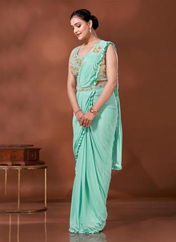 Aqua Blue Trendy Saree in Imported with Embroidered
