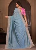 Aqua Blue Trendy Saree in Vichitra Silk with Border - 2