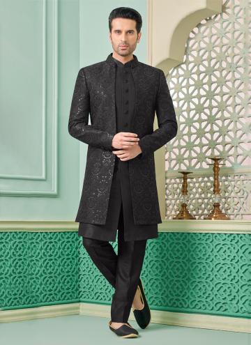 Art Banarasi Silk Indo Western in Black Enhanced with Embroidered