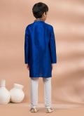 Art Dupion Silk Kurta Pyjama in Blue Enhanced with Plain Work - 2