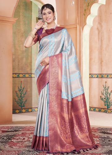 Attractive Aqua Blue Kanjivaram Silk Woven Classic Designer Saree