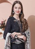 Attractive Black Muslin Embroidered Designer Salwar Kameez - 1