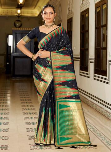 Attractive Black Silk Woven Classic Designer Saree for Ceremonial
