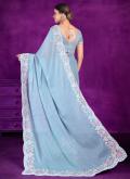 Attractive Blue Shimmer Embroidered Trendy Saree - 1
