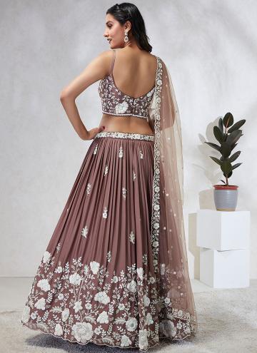 Attractive Brown Georgette Cord A Line Lehenga Cho