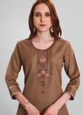 Attractive Brown Rayon Embroidered Trendy Salwar Kameez - 3
