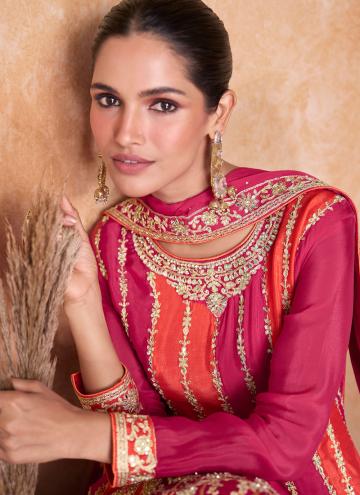Attractive Embroidered Chinon Pink Salwar Suit