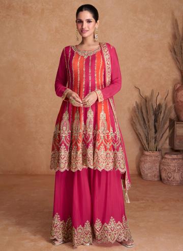 Attractive Embroidered Chinon Pink Salwar Suit