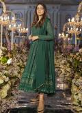 Attractive Embroidered Faux Georgette Green Readymade Designer Gown - 1