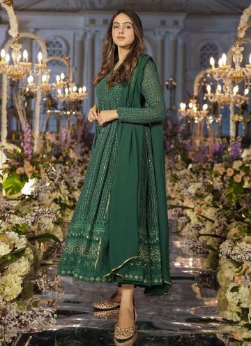 Attractive Embroidered Faux Georgette Green Readymade Designer Gown