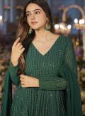 Attractive Embroidered Faux Georgette Green Readymade Designer Gown - 3
