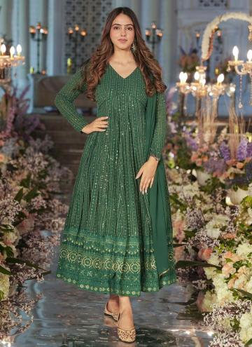 Attractive Embroidered Faux Georgette Green Readymade Designer Gown