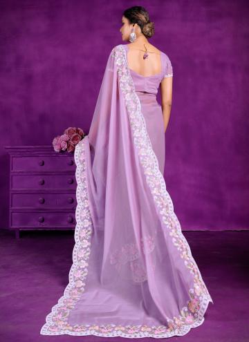 Attractive Embroidered Shimmer Lavender Classic Designer Saree